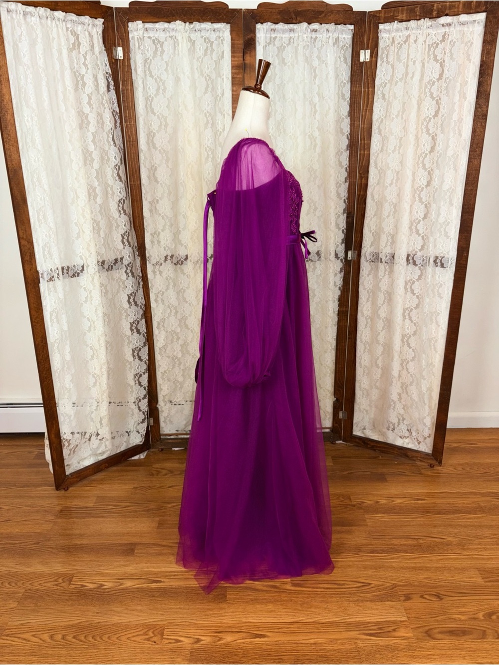 Gorgeous Purple Mesh Corset Gown - Picture 3 of 6